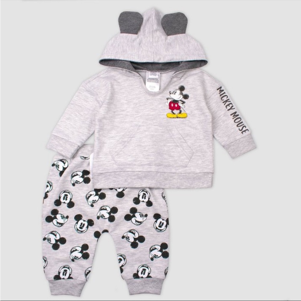 Baby Boys Mickey Mouse 2pc Fleece Set - Gray 0-3M
